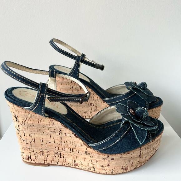 Chanel Denim Wedge Sandals - Picture 4 of 15